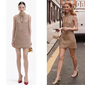 SELF-PORTRAIT Tinsel Boucle Crystal Embellished Tweed Metallic Mini Dress Sz 10